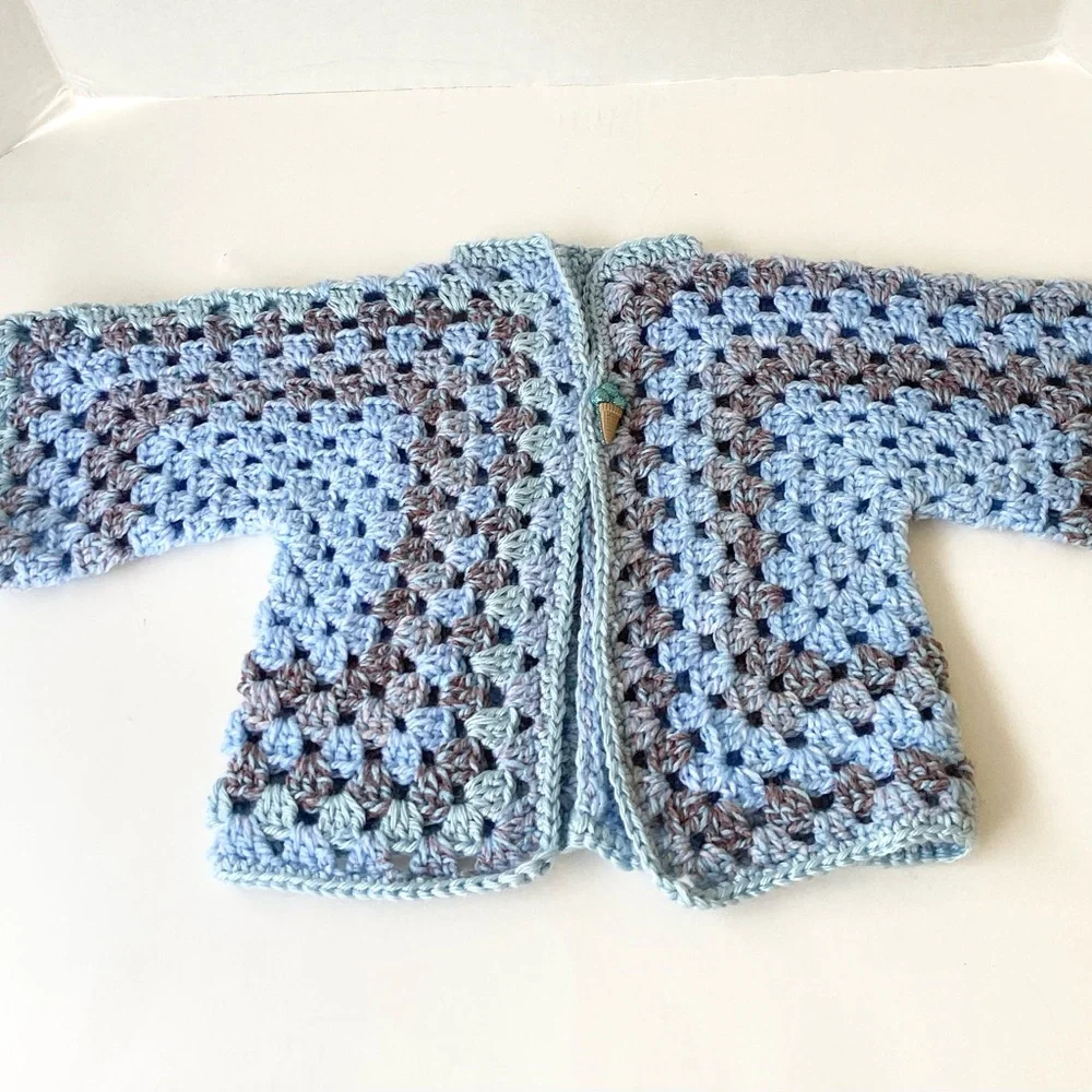 Sweater Beanie Hat Set Hand Crafted Baby Blue Tan Kimono